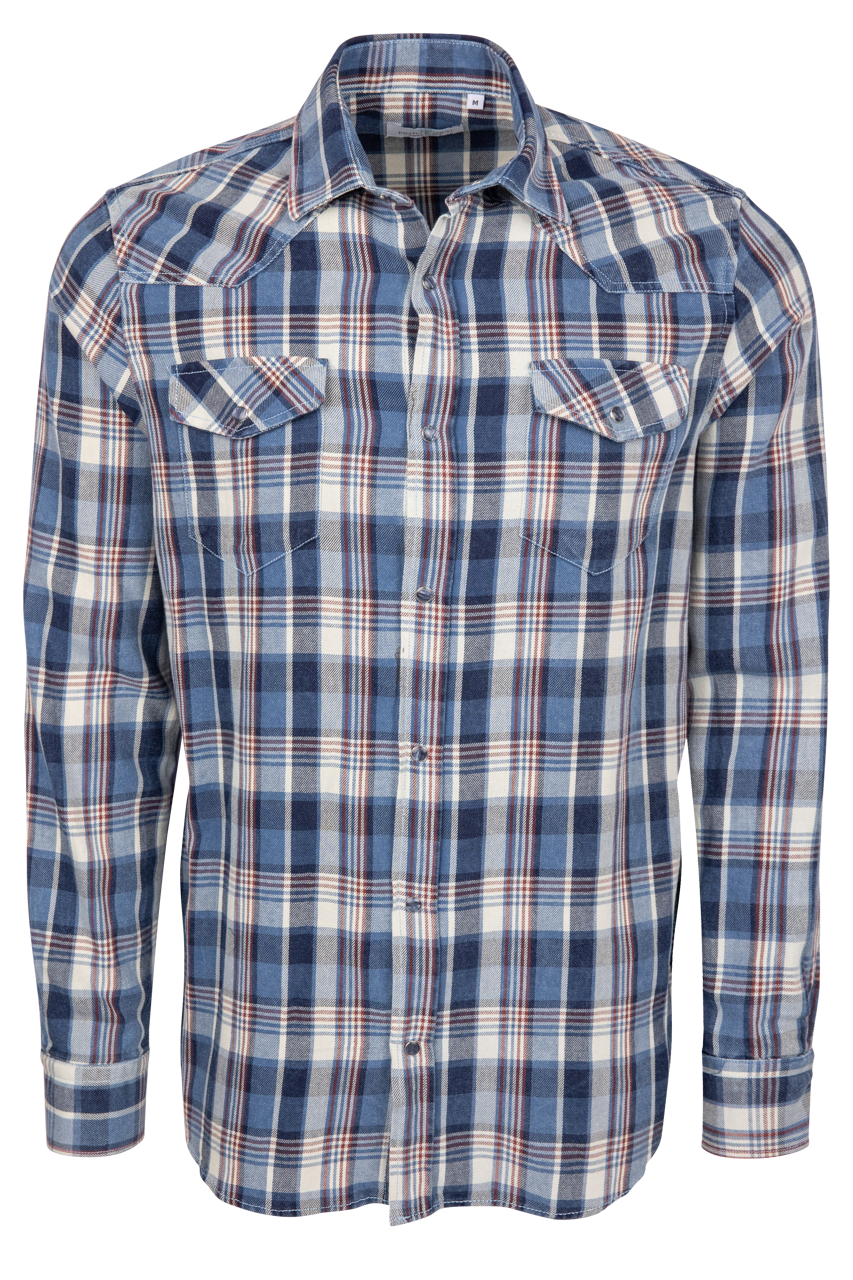 Pinto Ranch Plaid Western Snap Shirt - Freedom Blue