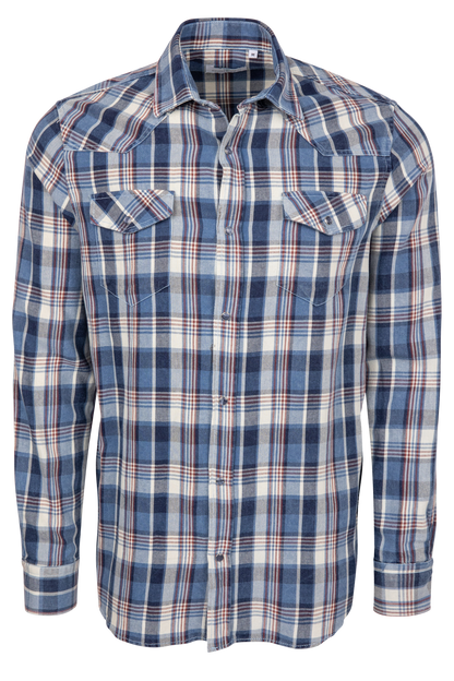 Pinto Ranch Plaid Western Snap Shirt - Freedom Blue
