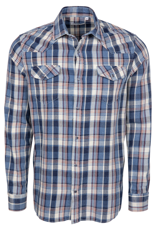 Pinto Ranch Plaid Western Snap Shirt - Freedom Blue