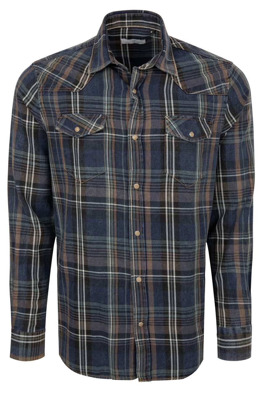 Pinto Ranch Plaid Western Snap Shirt - Royal