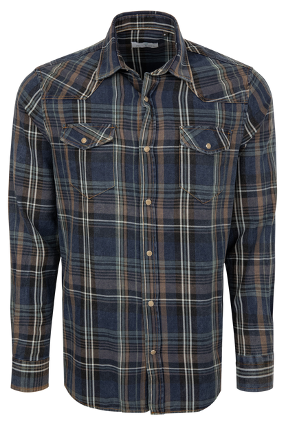 Pinto Ranch Plaid Western Snap Shirt - Royal