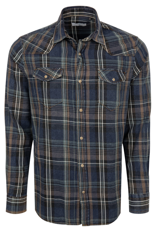 Pinto Ranch Plaid Western Snap Shirt - Royal