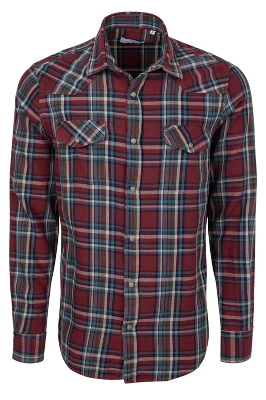Pinto Ranch Plaid Western Snap Shirt - Burgundy
