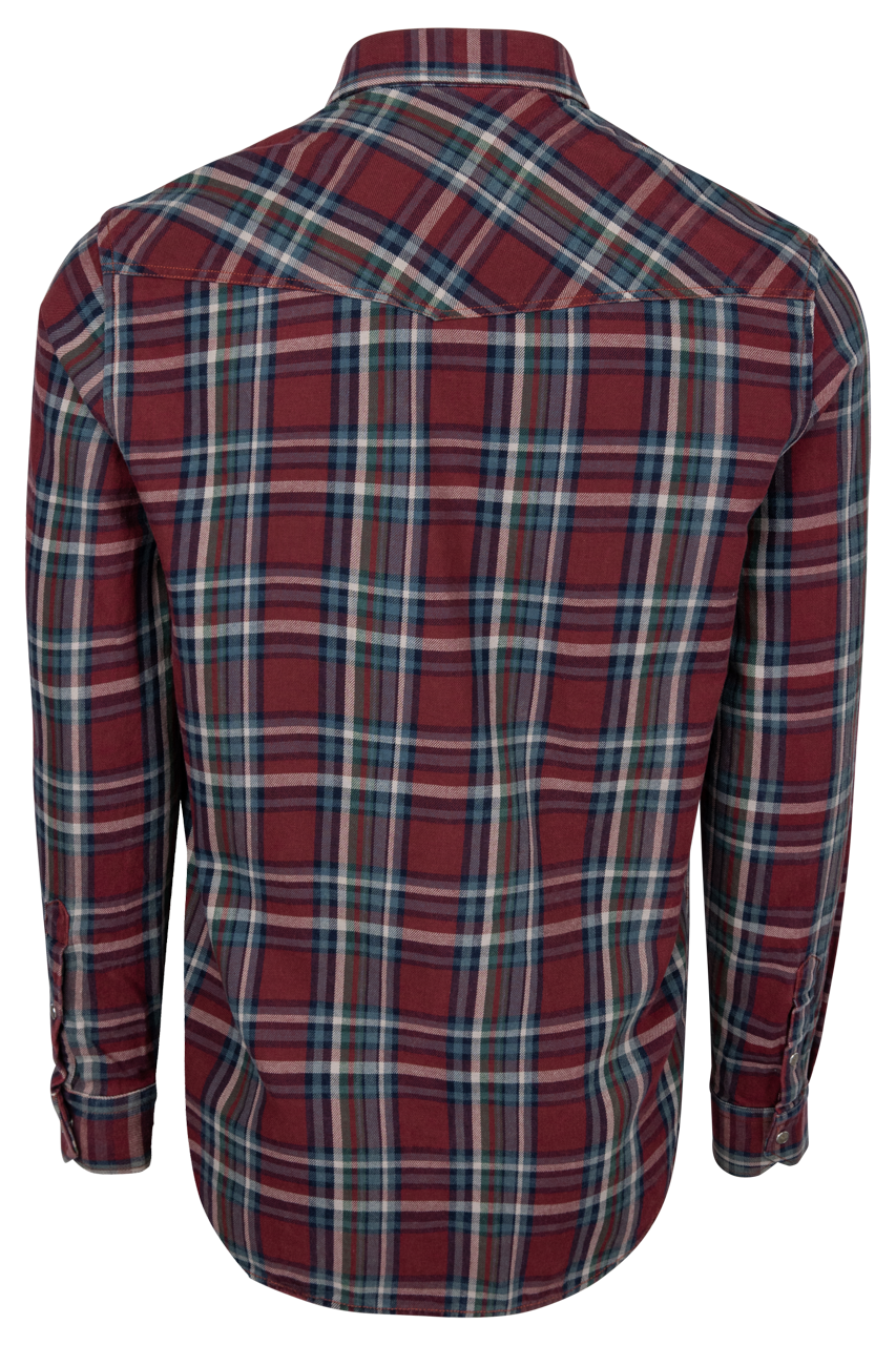 Pinto Ranch Plaid Western Snap Shirt - Burgundy