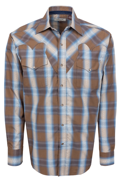 Stetson Men's Dobby Plaid Western Shirt - Chocolate