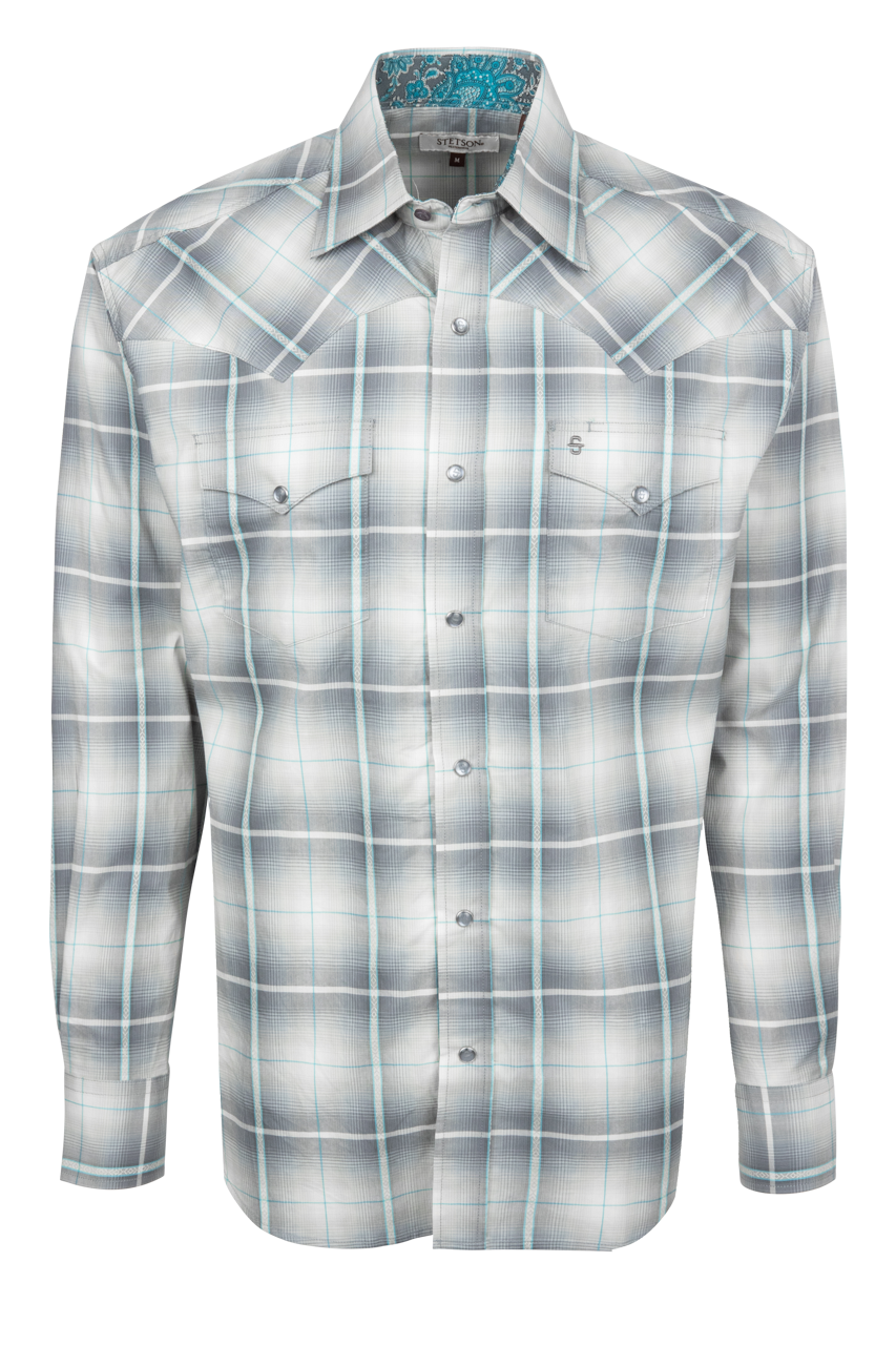 Stetson Men's Ombre Plaid Western Shirt - Grey