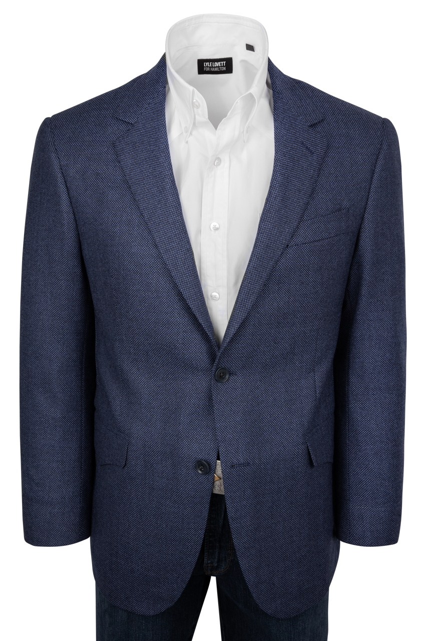 Pinto Ranch Navy Textured Hopsack Wool Sport Coat
