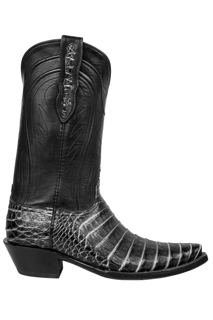 Black Jack Caiman Belly Cowboy Boots - Black Grey Stone
