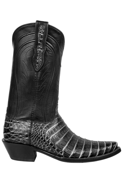 Black Jack Caiman Belly Cowboy Boots - Black Grey Stone