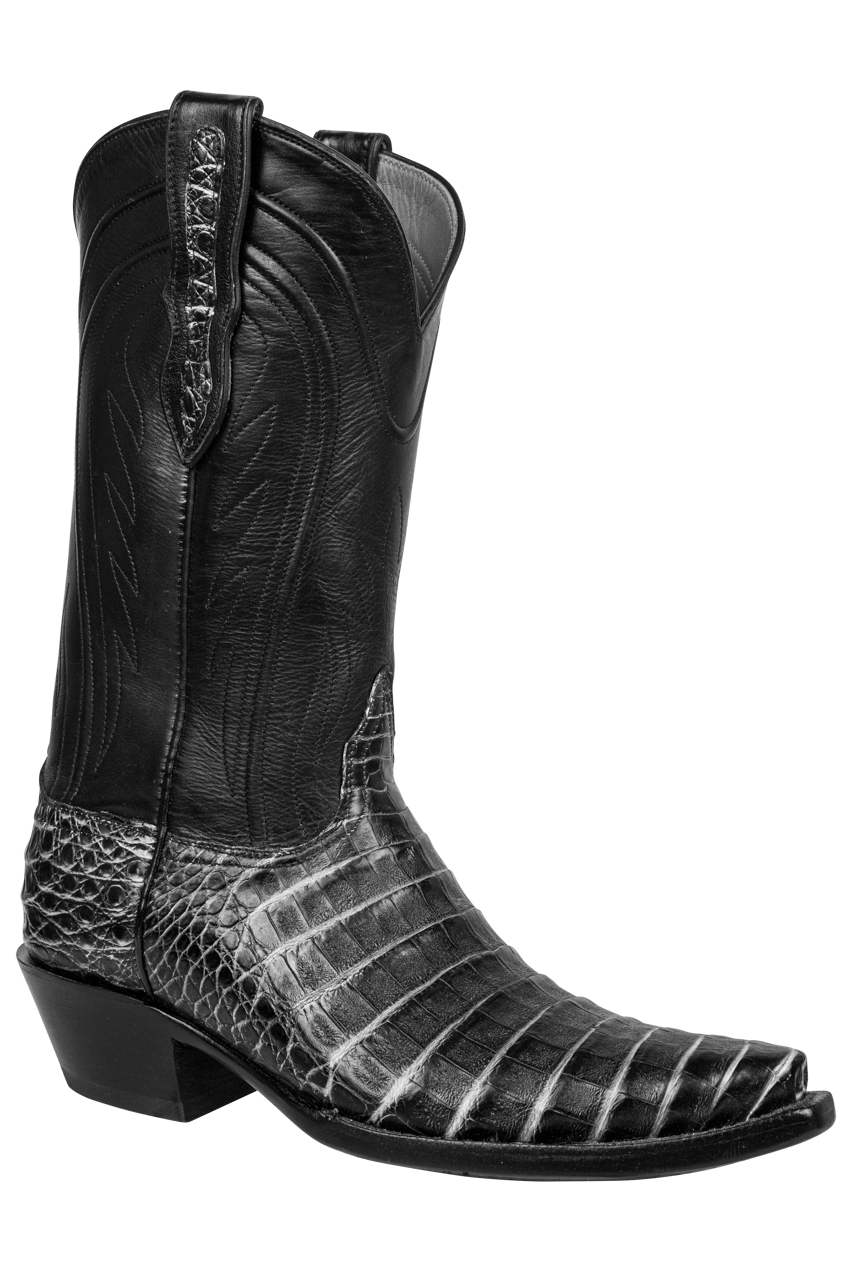 Black Jack Caiman Belly Cowboy Boots - Black Grey Stone