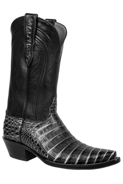 Black Jack Caiman Belly Cowboy Boots - Black Grey Stone