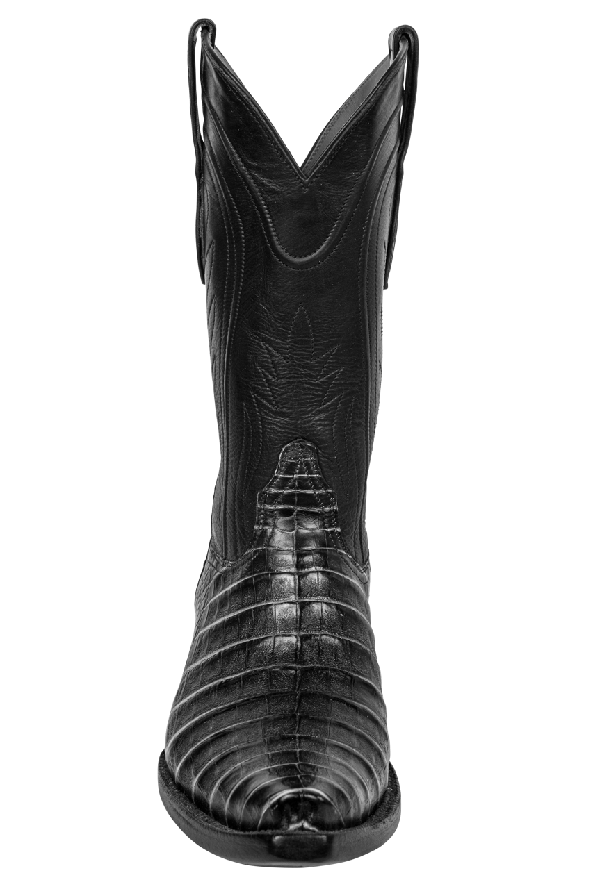 Black Jack Caiman Belly Cowboy Boots - Black Grey Stone