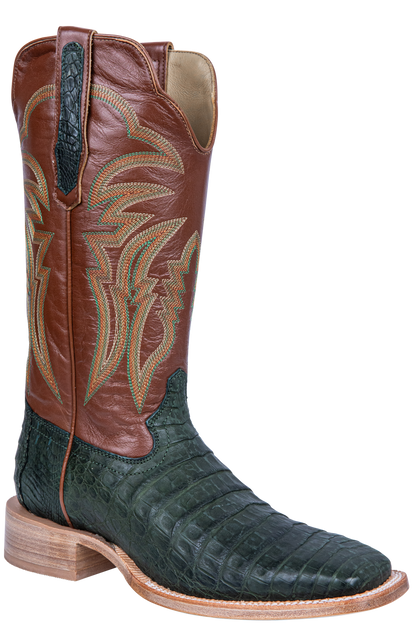 R. Watson Nubuck Caiman Belly Cowboy Boots - Olive