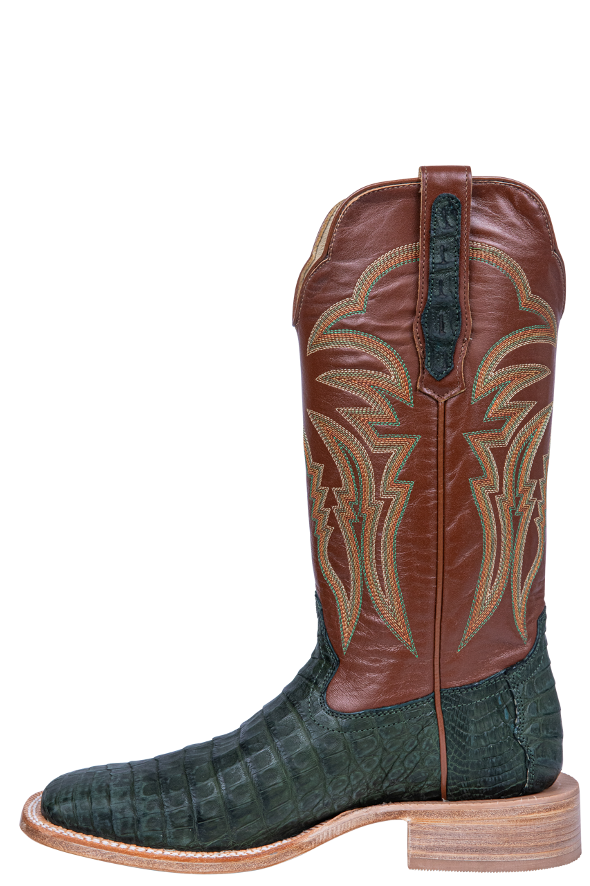 R. Watson Nubuck Caiman Belly Cowboy Boots - Olive