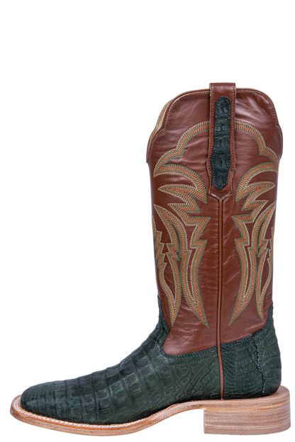 R. Watson Nubuck Caiman Belly Cowboy Boots - Olive