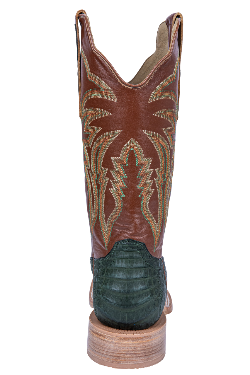 R. Watson Nubuck Caiman Belly Cowboy Boots - Olive