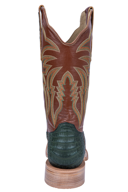 R. Watson Nubuck Caiman Belly Cowboy Boots - Olive