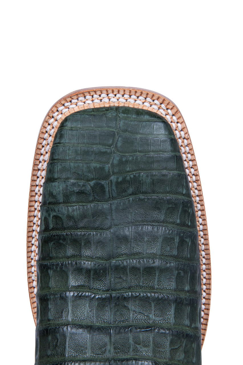 R. Watson Nubuck Caiman Belly Cowboy Boots - Olive