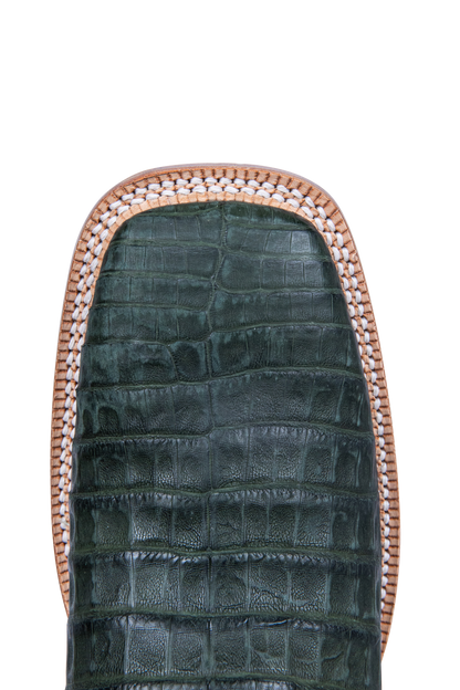 R. Watson Nubuck Caiman Belly Cowboy Boots - Olive