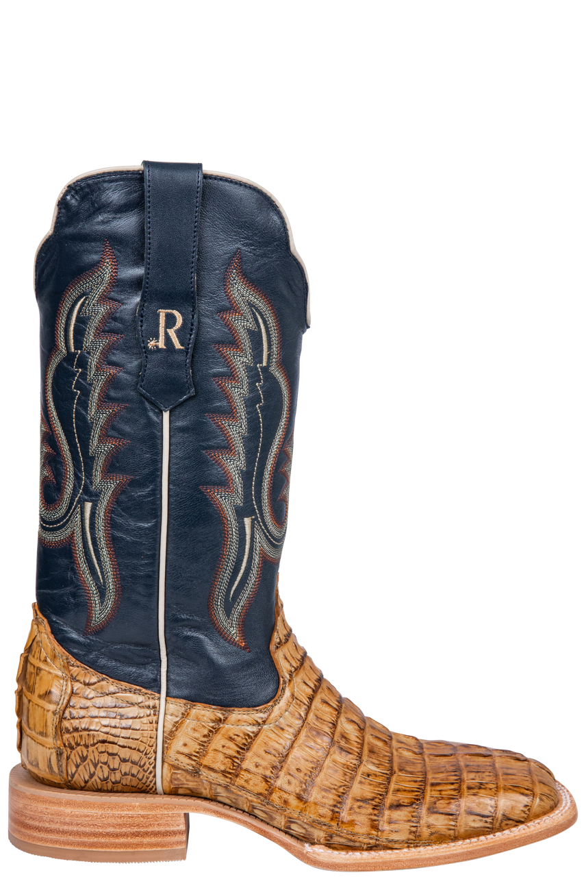 R. Watson Hornback Caiman Cowboy Boots - Saddle