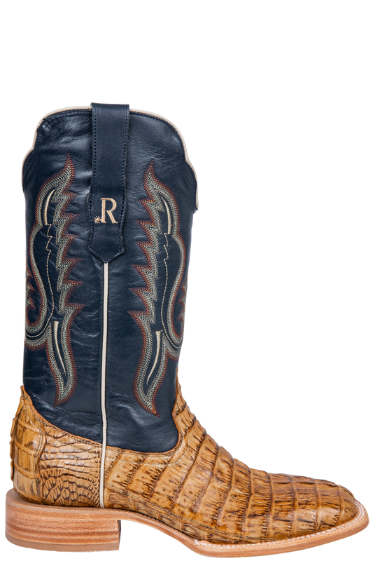 R. Watson Hornback Caiman Cowboy Boots - Saddle