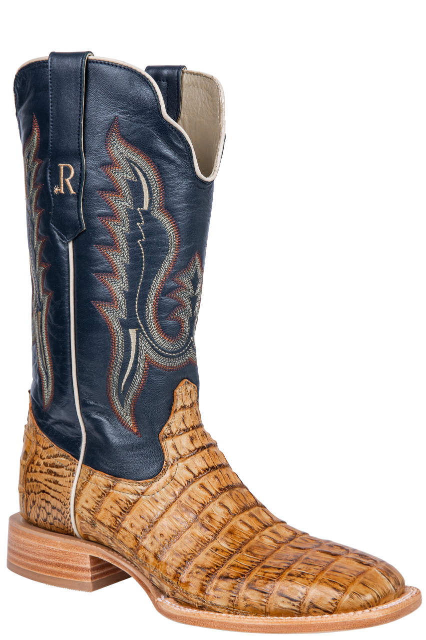 R. Watson Hornback Caiman Cowboy Boots - Saddle