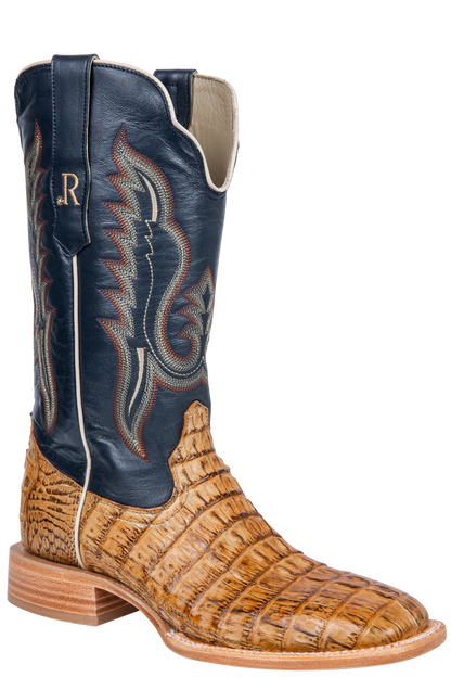R. Watson Hornback Caiman Cowboy Boots - Saddle