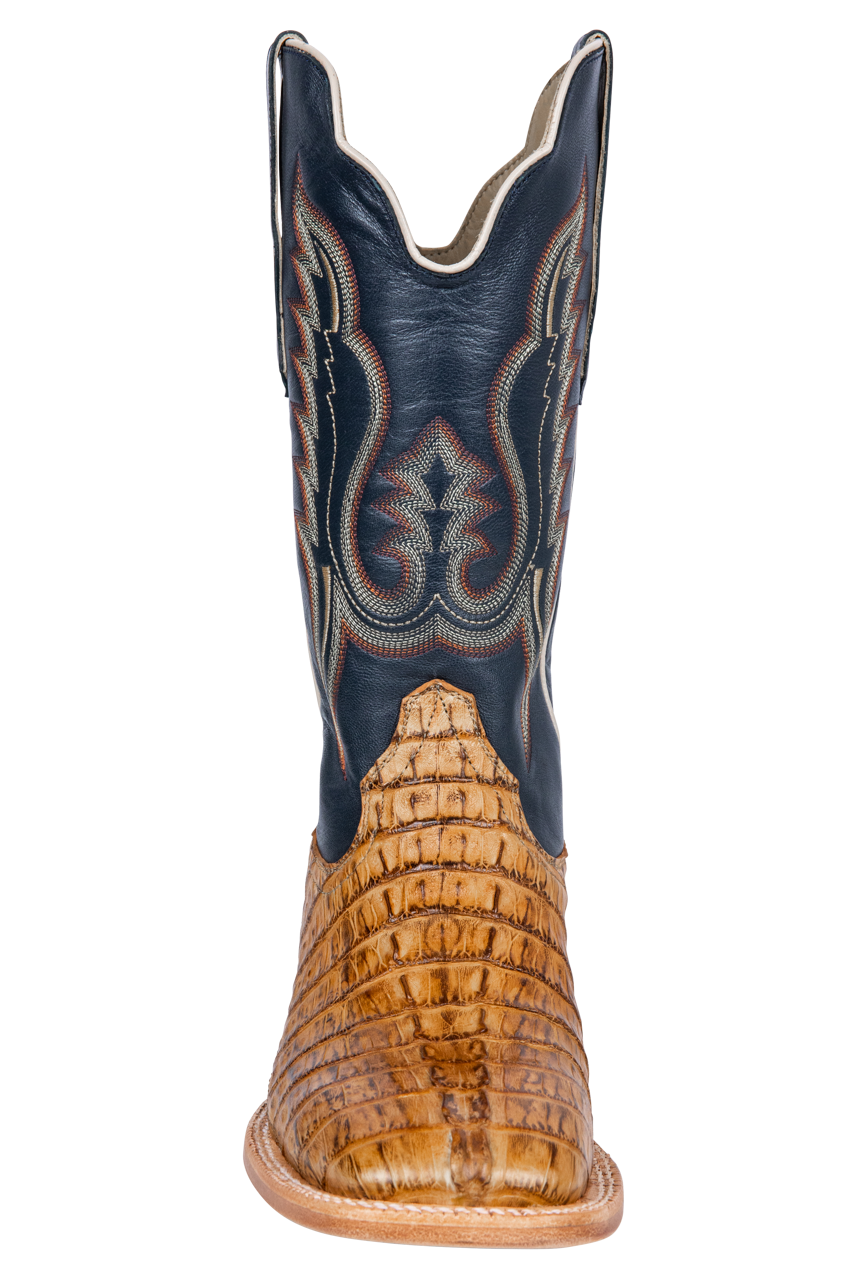 R. Watson Hornback Caiman Cowboy Boots - Saddle