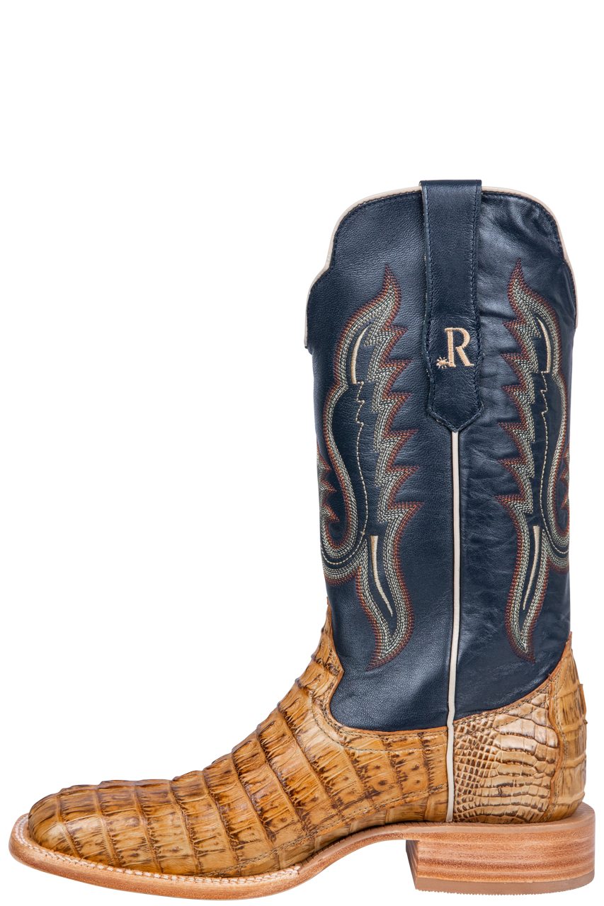 R. Watson Hornback Caiman Cowboy Boots - Saddle