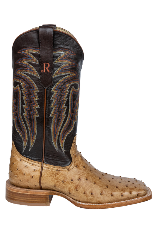 R. Watson Full Quill Ostrich Cowboy Boots - 13" Antique Saddle