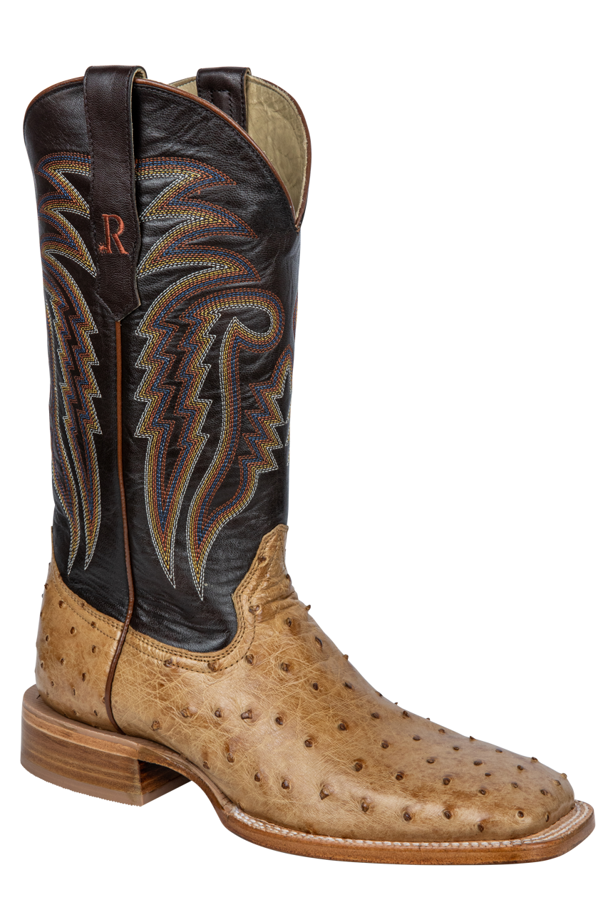 R. Watson Full Quill Ostrich Cowboy Boots - 13" Antique Saddle