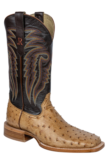 R. Watson Full Quill Ostrich Cowboy Boots - 13" Antique Saddle