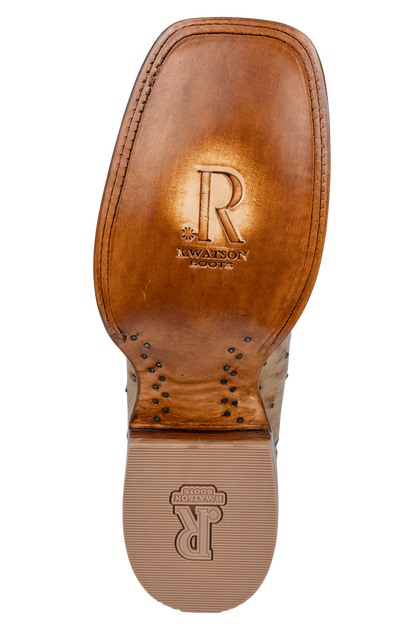 R. Watson Full Quill Ostrich Cowboy Boots - 13" Antique Saddle