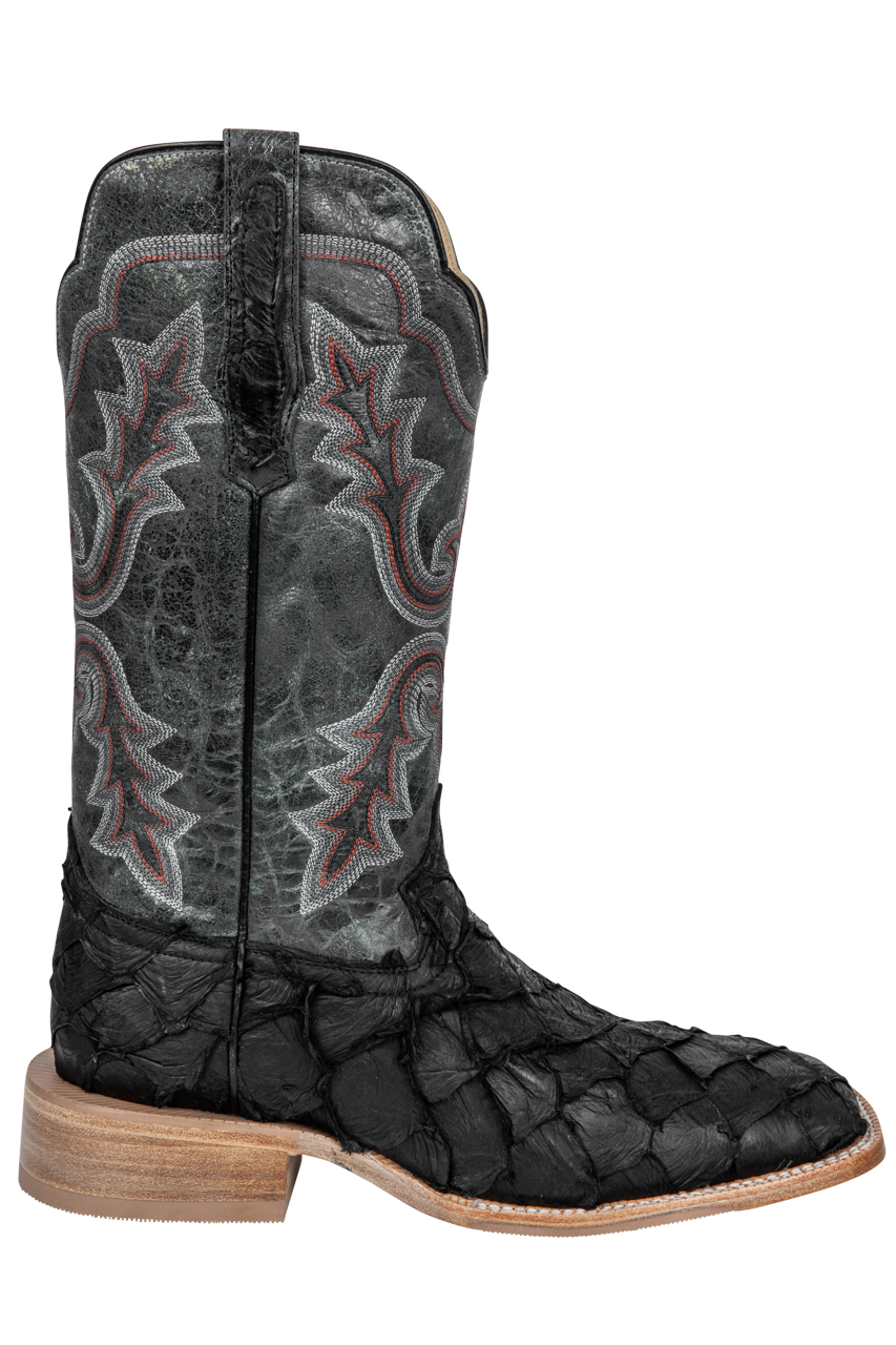 R. Watson Matte Pirarucu Cowboy Boots - Black