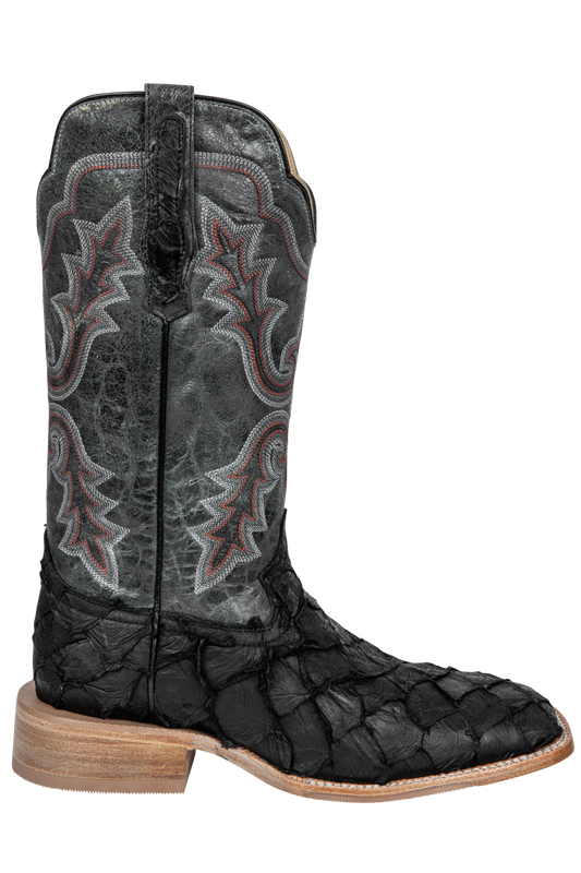 R. Watson Matte Pirarucu Cowboy Boots - Black