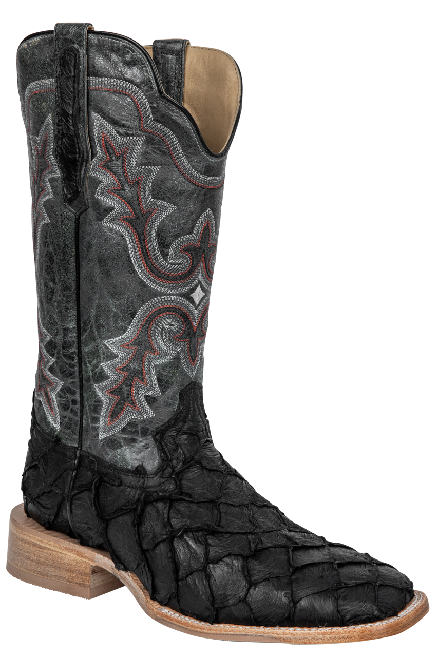 R. Watson Matte Pirarucu Cowboy Boots - Black