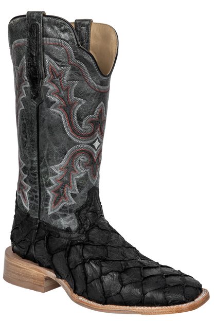 R. Watson Matte Pirarucu Cowboy Boots - Black