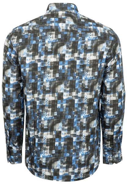 Garnet Button-Front Shirt - Blue Geometric