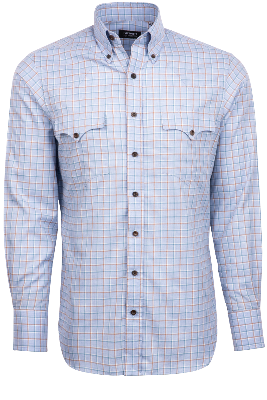 Lyle Lovett for Hamilton Button-Front Shirt - Blue & Brown Check