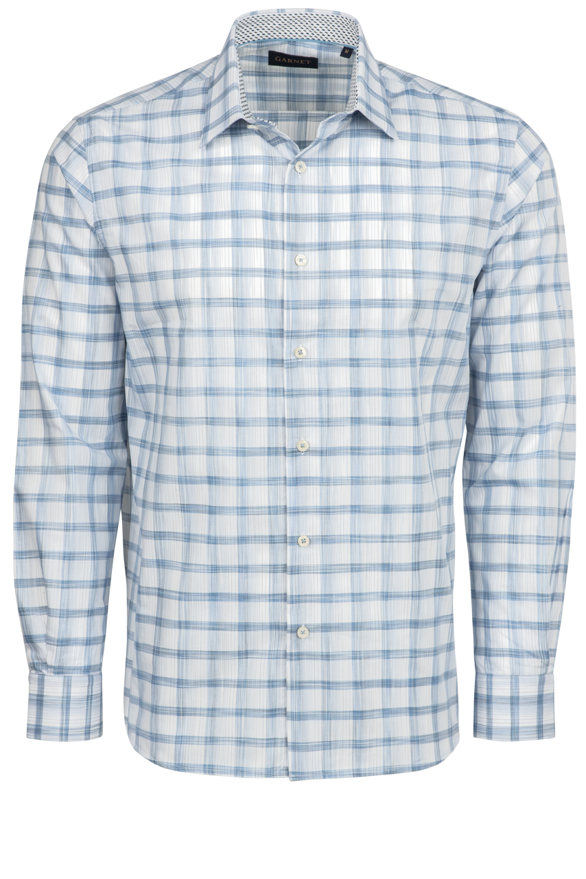 Garnet Button-Front Sport Shirt - Blue Plaid