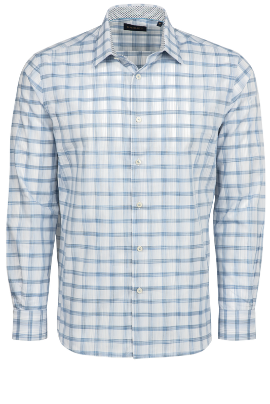 Garnet Button-Front Sport Shirt - Blue Plaid