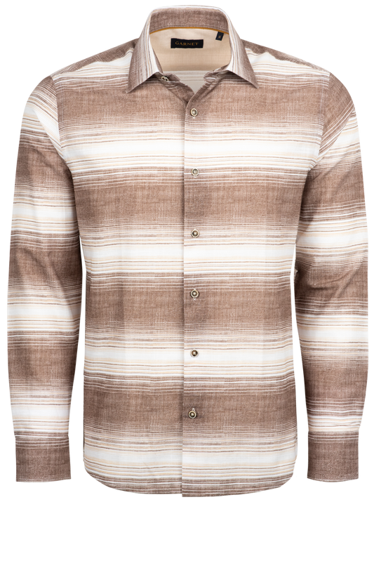 Garnet Button-Front Sport Shirt - Striped Tan