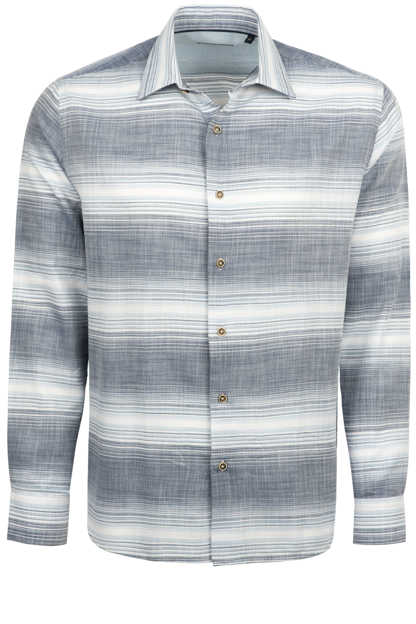 Garnet Button-Front Sport Shirt - Striped Blue