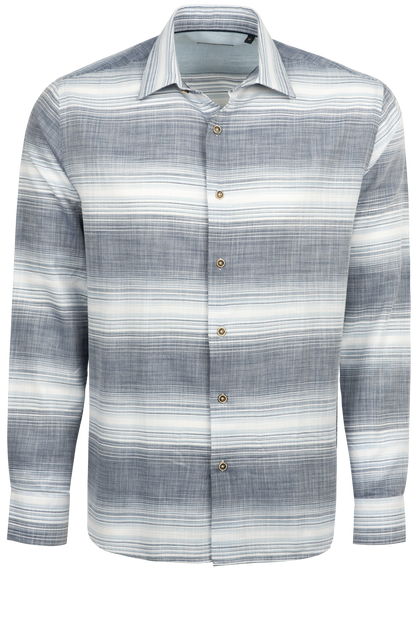 Garnet Button-Front Sport Shirt - Striped Blue