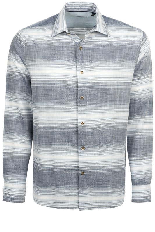 Garnet Button-Front Sport Shirt - Striped Blue