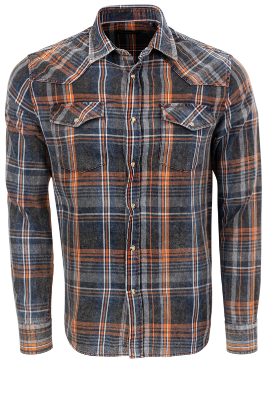 Garnet Snap Front Shirt - Indigo Plaid