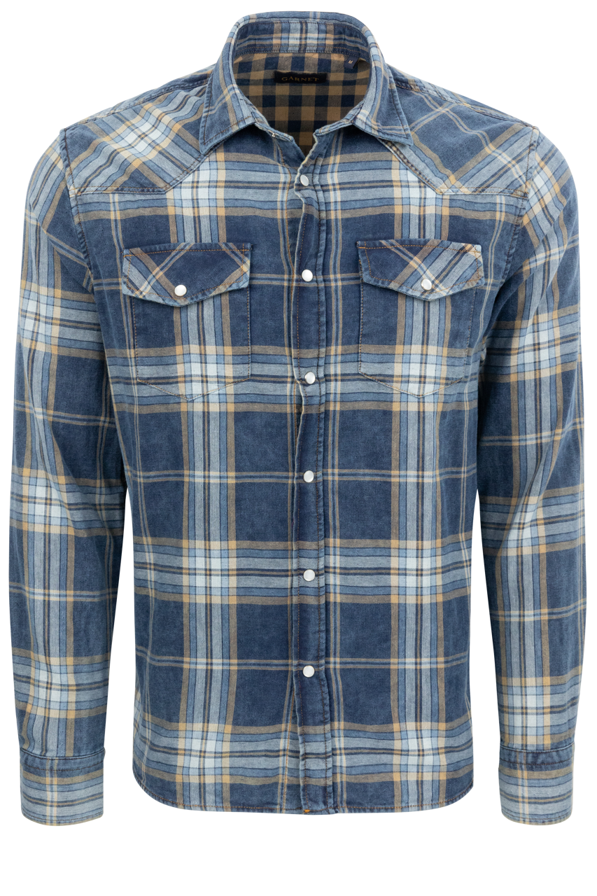 Garnet Snap Front Shirt - Indigo Plaid