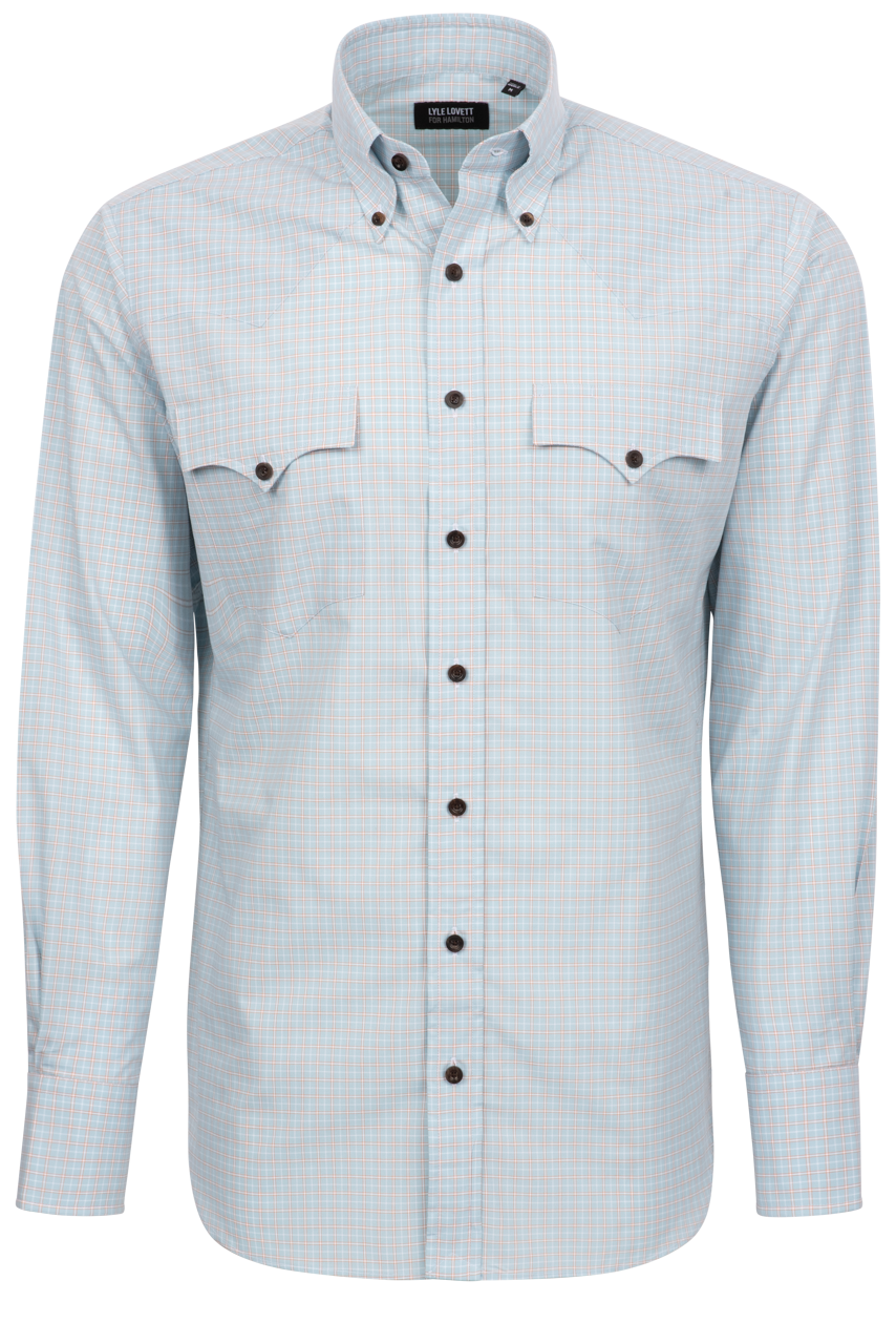 Lyle Lovett for Hamilton Blue/Orange Check Button-Front Western Shirt ...