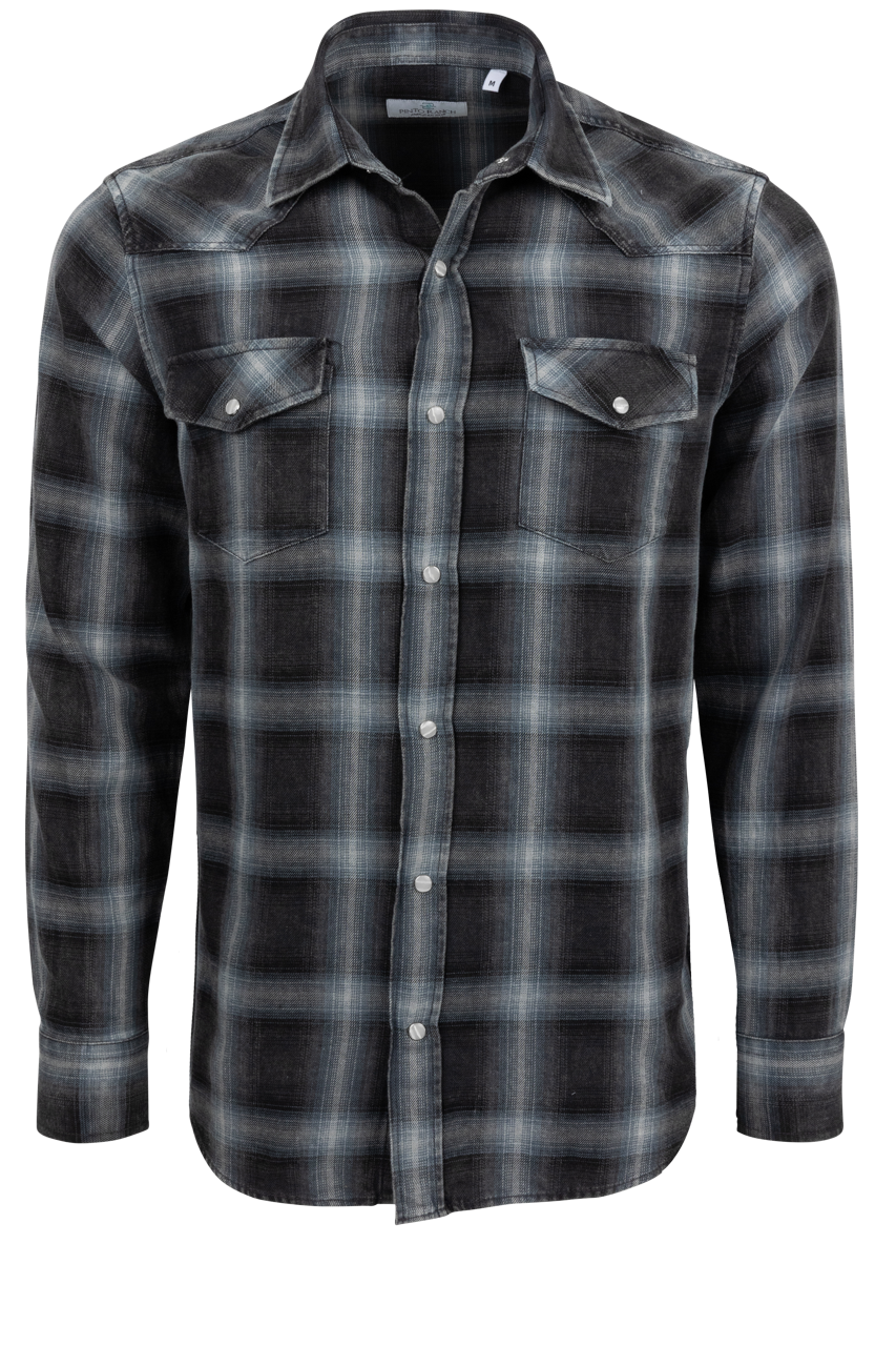 Pinto Ranch YY Collection Plaid Button-Front Shirt - Black
