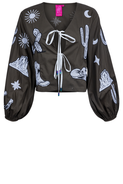 Queen of Sparkles Western Icon Tie Up Top